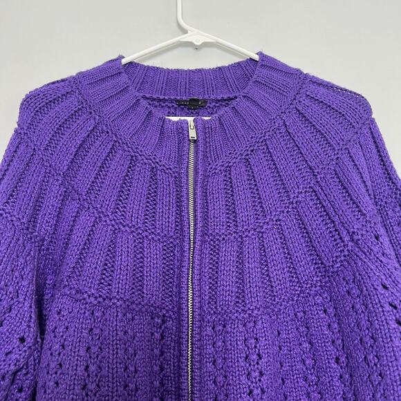 Talbots Womens Cable Knit Zip Up Cardigan Petite Plus Sz 2X Purple Essential - Picture 2 of 14
